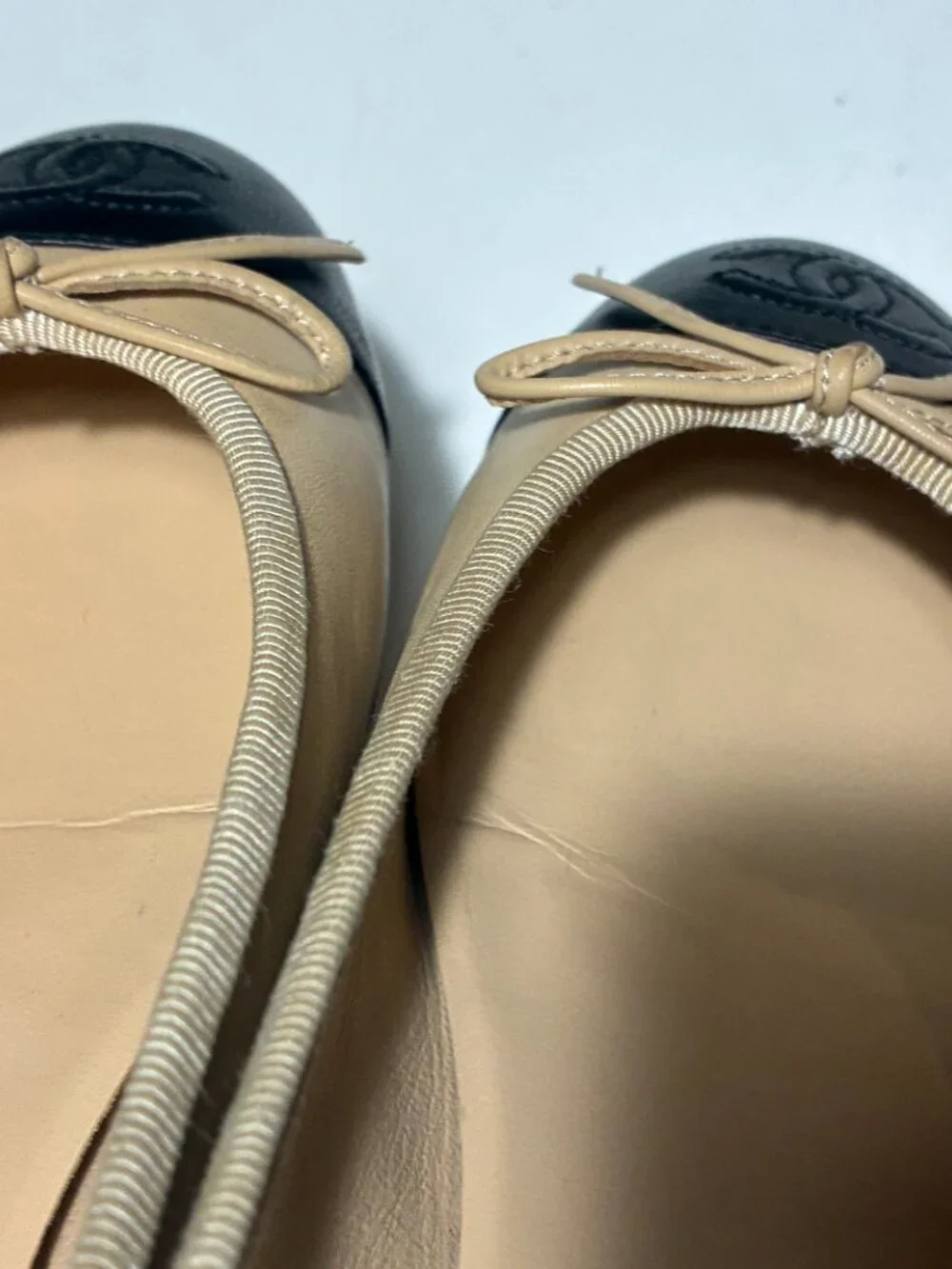 Chanel Classic Beige Black Ballet Flats 35.5